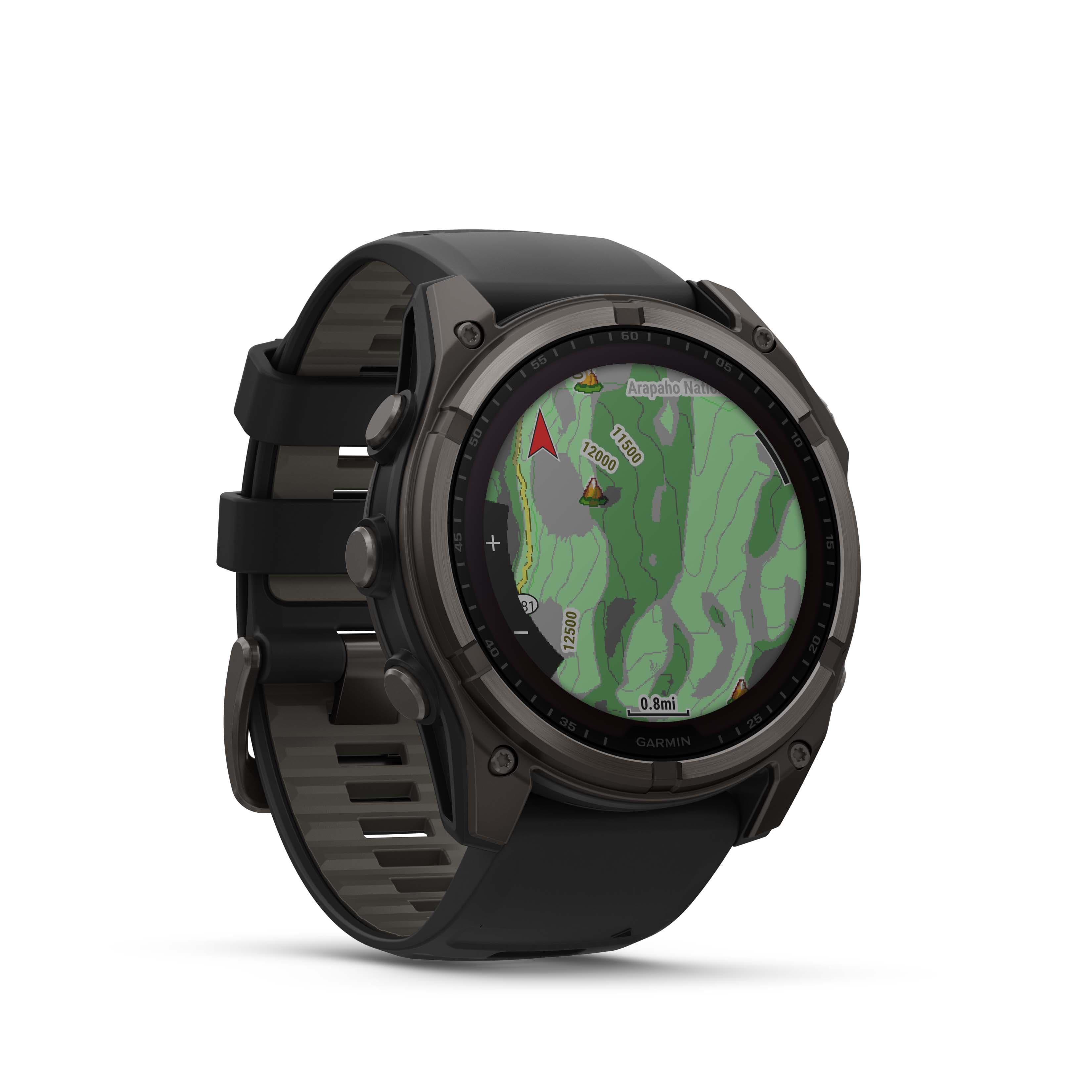 GARMIN - FENIX 8 51 MM, SOLAR SAPPHIRE, CARBON GRAY DLC TITANIUM WITH BLACK/PEBBLE GRAY SILICONE BAND