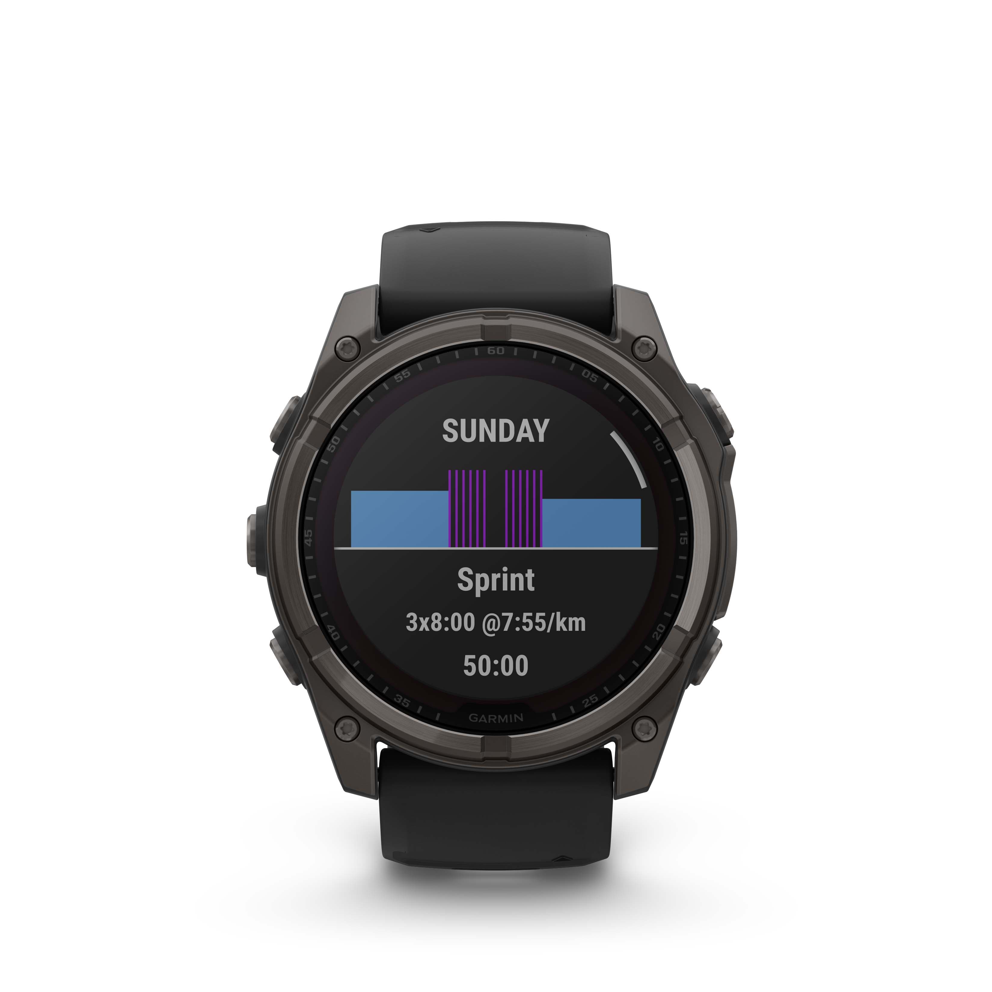 GARMIN - FENIX 8 51 MM, SOLAR SAPPHIRE, CARBON GRAY DLC TITANIUM WITH BLACK/PEBBLE GRAY SILICONE BAND