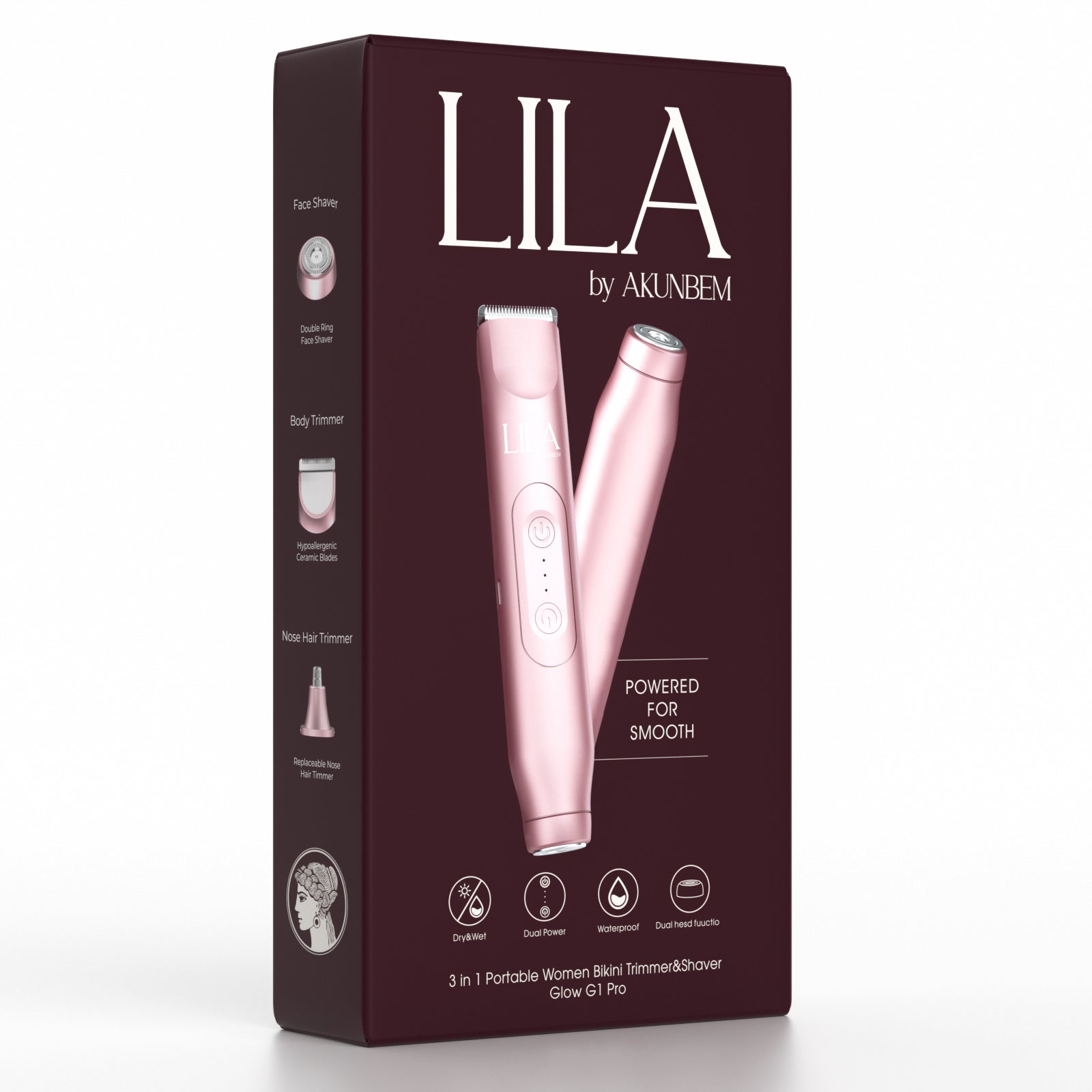 LILA BY AKUNBEM - 3 IN 1 PORTABLE WOMEN BIKINI TRIMMER&SHAVER GLOW G1 PRO/GLOW G1