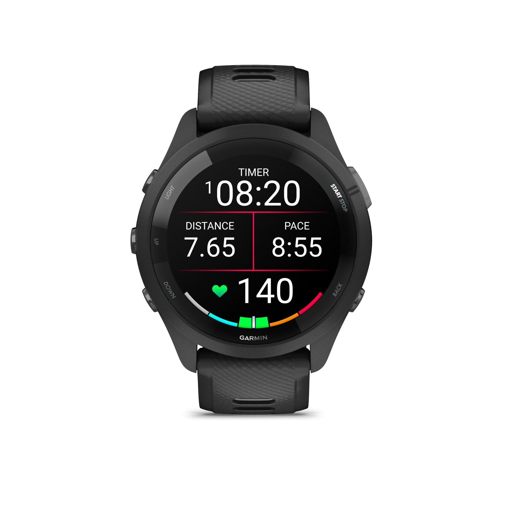 GARMIN - FORERUNNER 265, BLACK BEZEL AND CASE WITH BLACK/POWDER GRAY SILICONE BAND