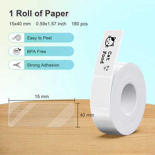 NELKO - TRANSPARENT 14x40MM LABEL PAPER 2 ROLLS SET