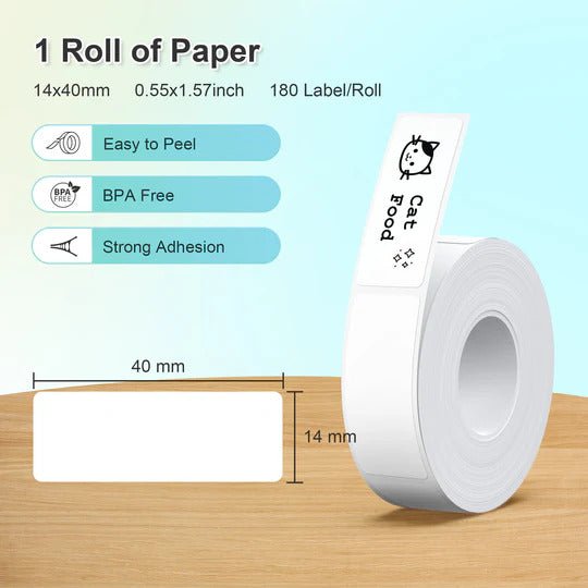 WHITE 14x40MM LABEL PAPER 2 ROLLS SET