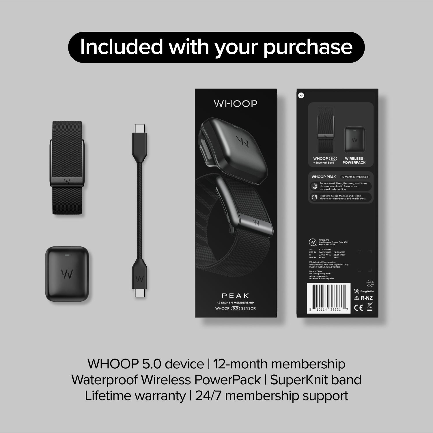 WHOOP - PEAK 12 - MONTH MEMBERSHIP 5.0 HEALTH AND FITNESS WEARABLE - OBSIDIAN