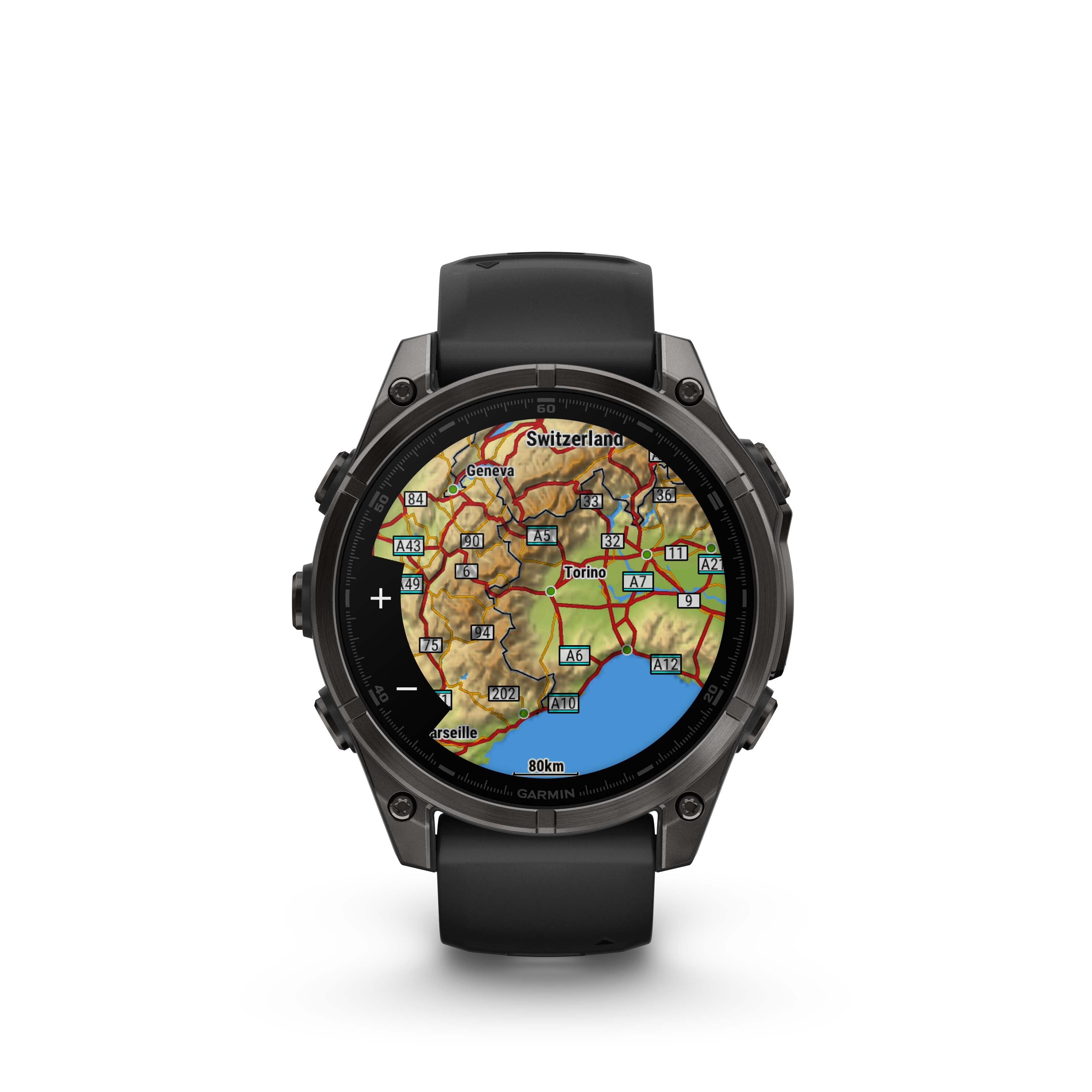 GARMIN - FENIX 8 47 MM, AMOLED SAPPHIRE, CARBON GRAY DLC TITANIUM WITH BLACK/PEBBLE GRAY SILICONE BAND
