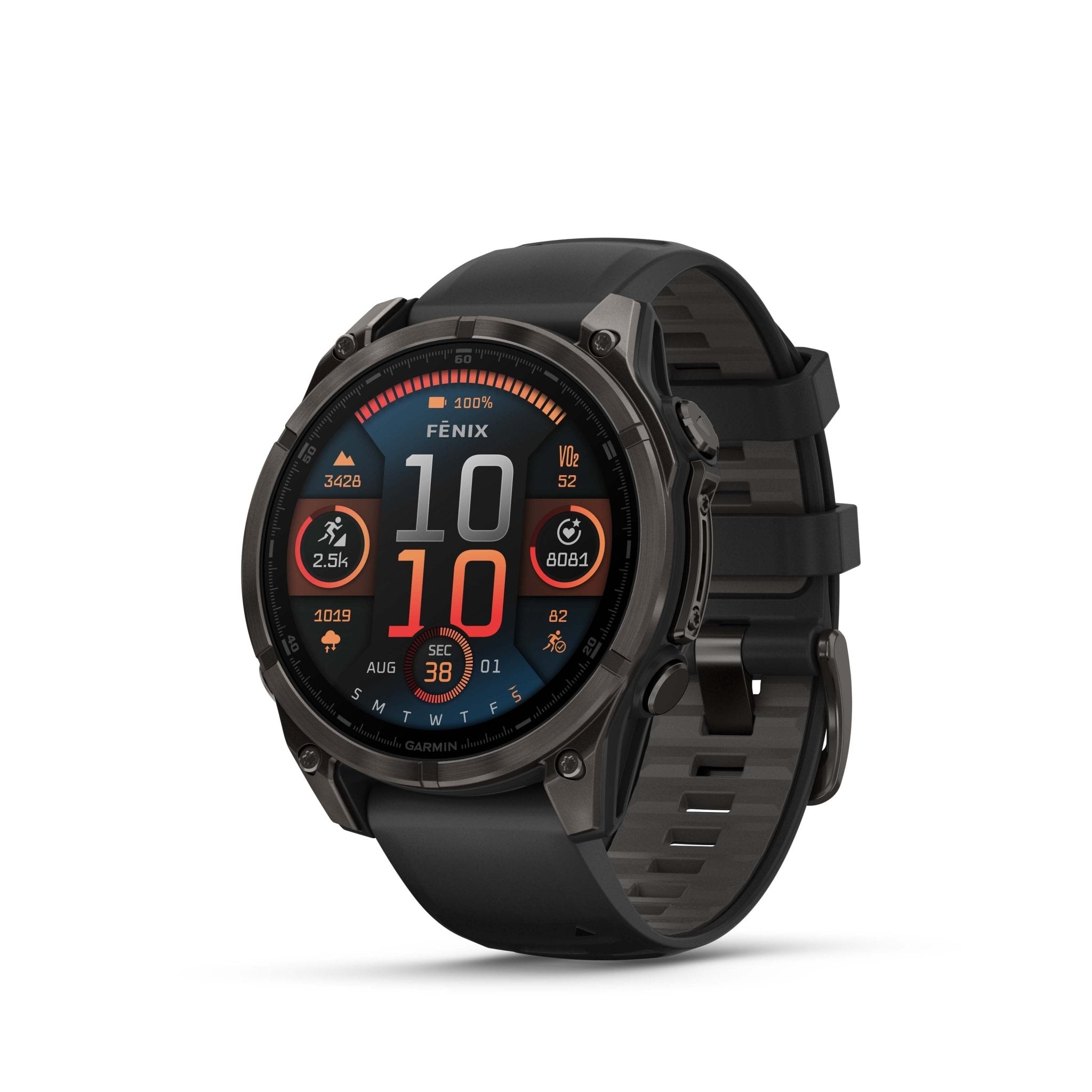 GARMIN - FENIX 8 47 MM, AMOLED SAPPHIRE, CARBON GRAY DLC TITANIUM WITH BLACK/PEBBLE GRAY SILICONE BAND
