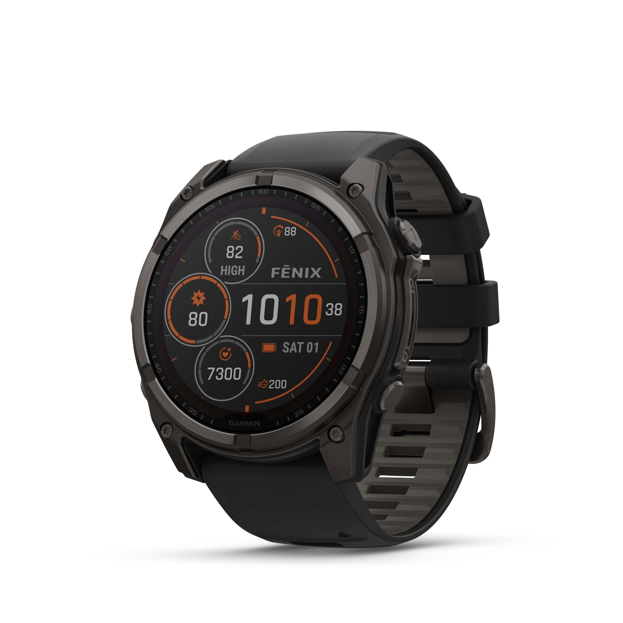GARMIN - FENIX 8 � 51 MM, SOLAR SAPPHIRE, CARBON GRAY DLC TITANIUM WITH BLACK/PEBBLE GRAY SILICONE BAND
