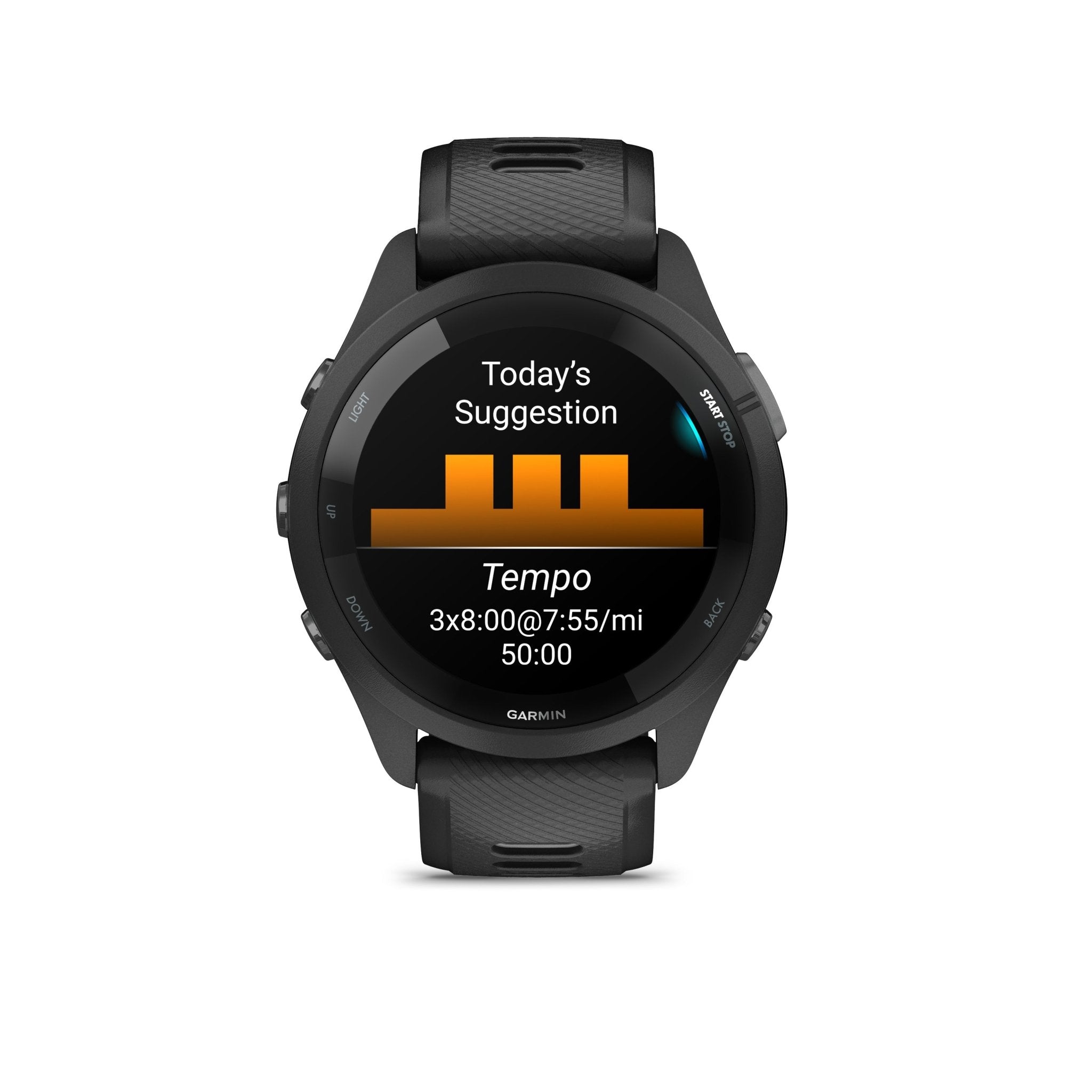 GARMIN - FORERUNNER 265, BLACK BEZEL AND CASE WITH BLACK/POWDER GRAY SILICONE BAND