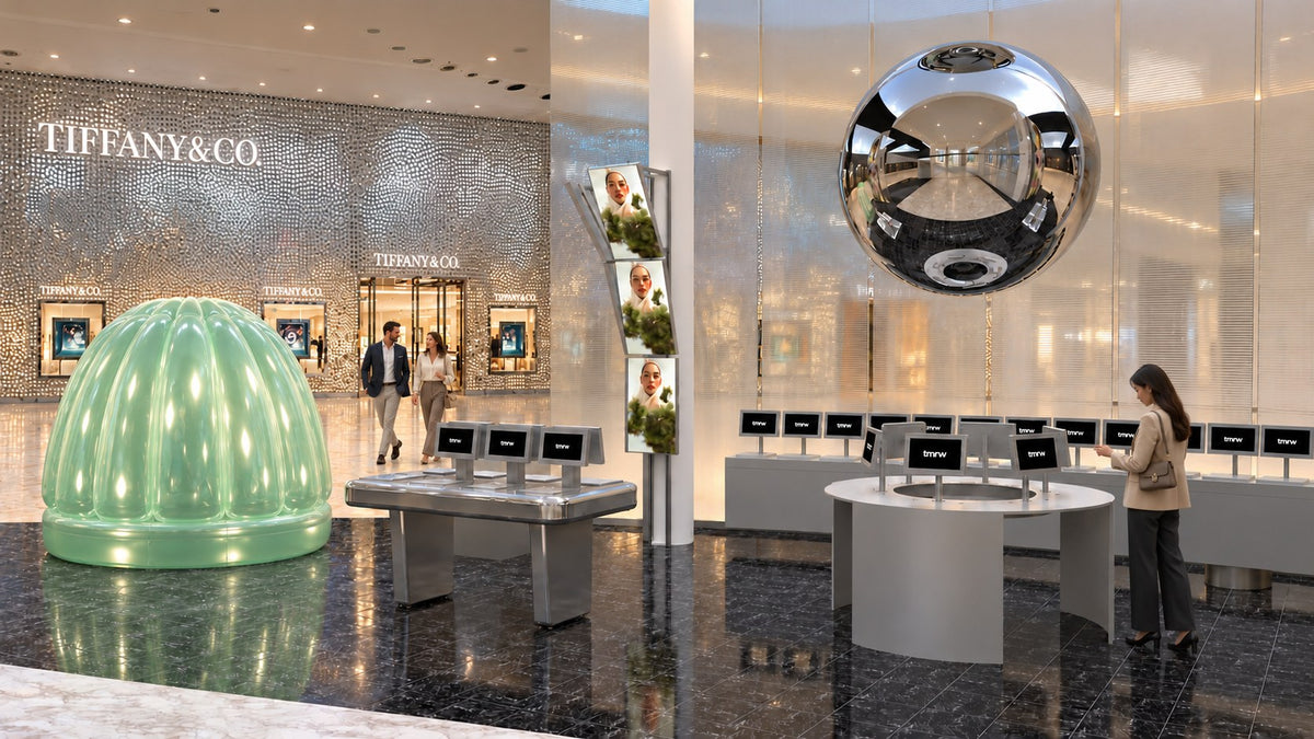 Render of the tm:rw store at Holt Renfrew, Toronto, beside Tiffany & Co.