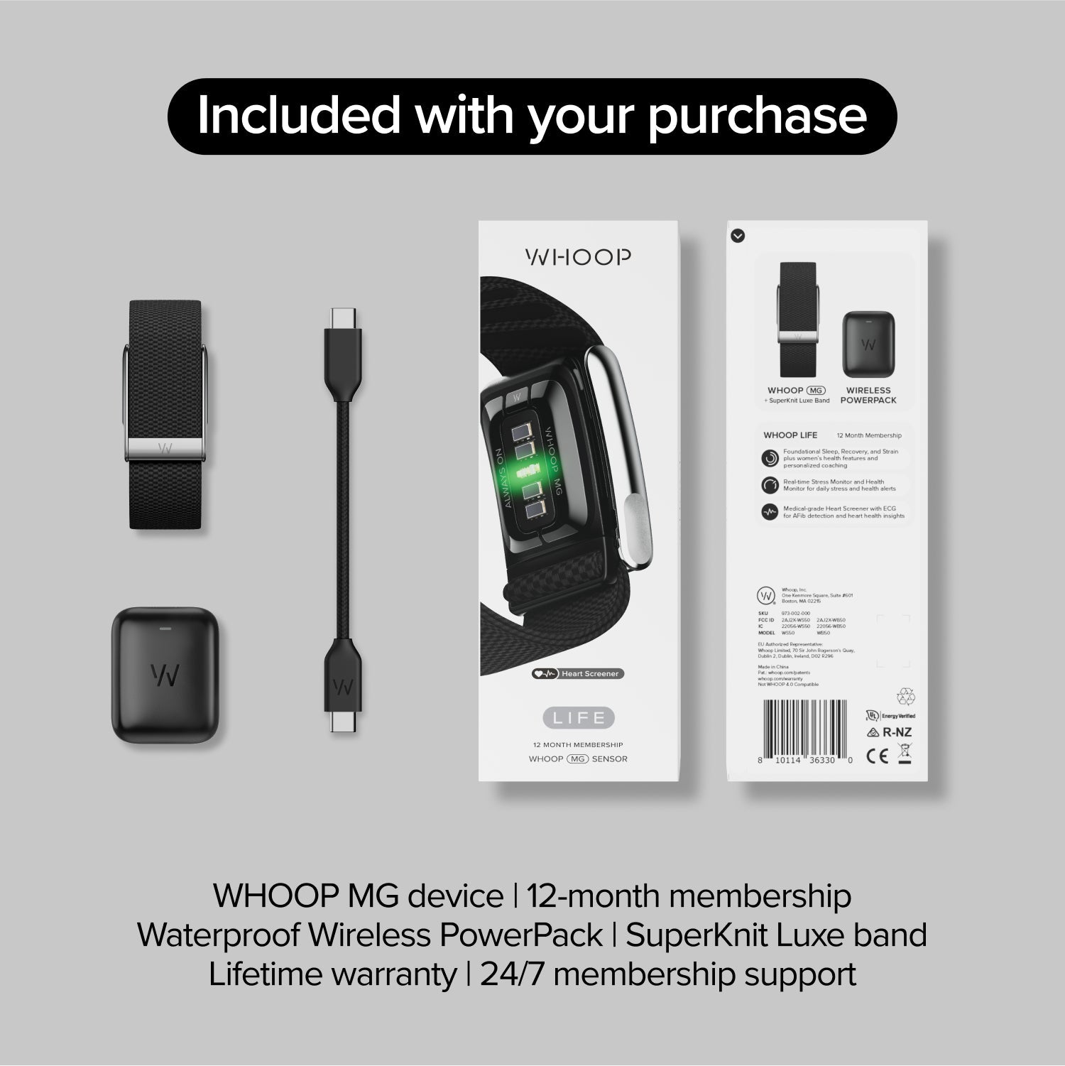 WHOOP - LIFE 12 - MONTH MEMBERSHIP MG DEVICE HEALTH & FITNESS TRACKER - OBSIDIAN/TITANIUM