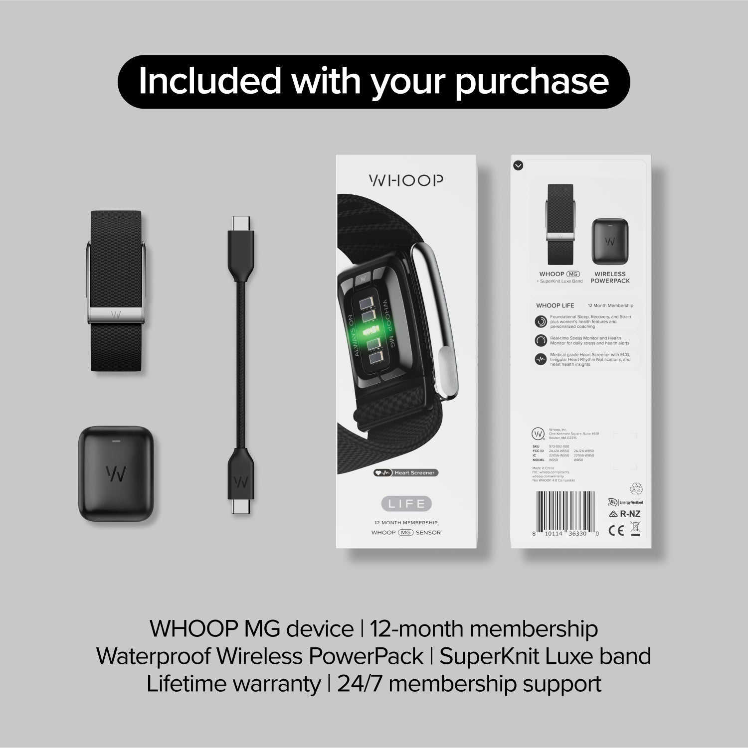 WHOOP - LIFE 12 - MONTH MEMBERSHIP MG DEVICE HEALTH & FITNESS TRACKER - OBSIDIAN/TITANIUM