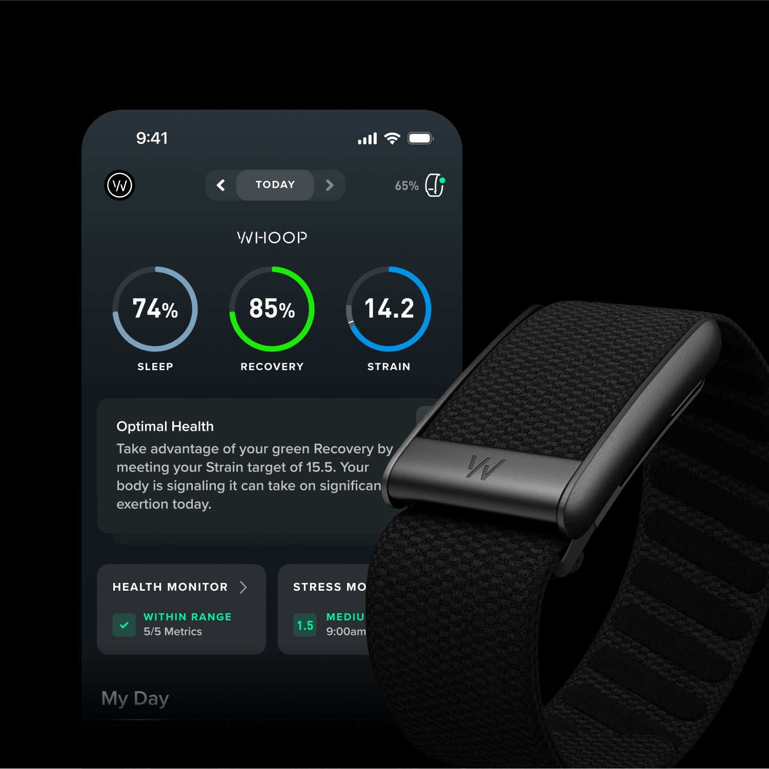 WHOOP - PEAK 12 - MONTH MEMBERSHIP 5.0 HEALTH AND FITNESS WEARABLE - OBSIDIAN